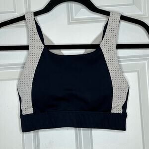Athleta Navy Blue and White Padded Sports Bra XS Crisscross Back